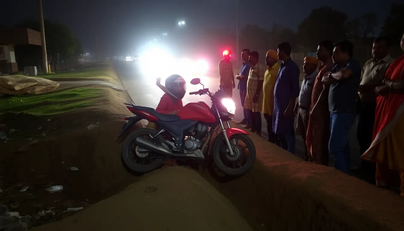 Motorcycle Accident in Kalol Due to Unmarked Ditch