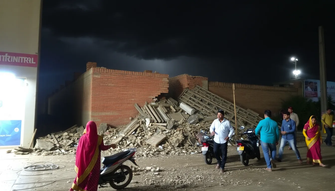 Protection Wall Collapses in Palanpur Amid Heavy Rain and Lightning