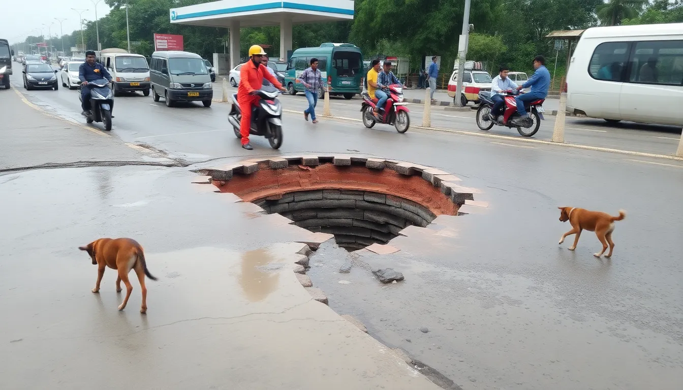 Sewer Slab Breaks in Deesa: Pedestrians and Motorists Face Danger
