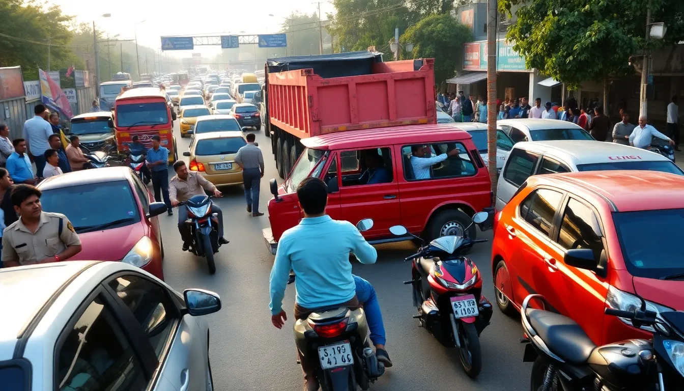 Traffic Jam in Amod After Accident Involving Prant Officer's Car