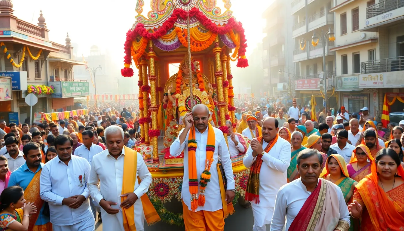 Gujarat Chief Minister Pulls Lord Jagannath's Chariot in Ahmedabad