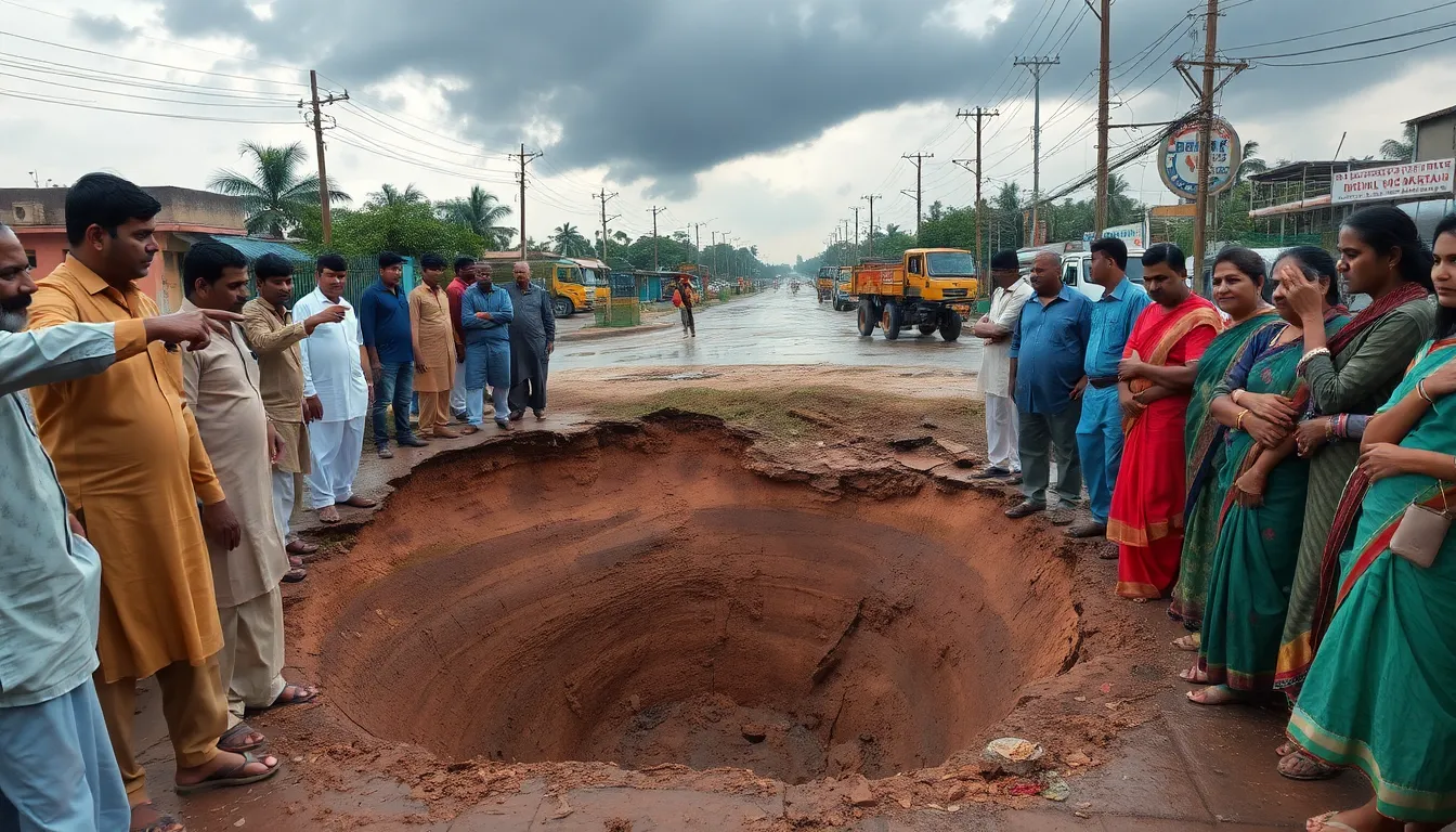 Heavy Rain Causes Major Sinkhole in Ahmedabad