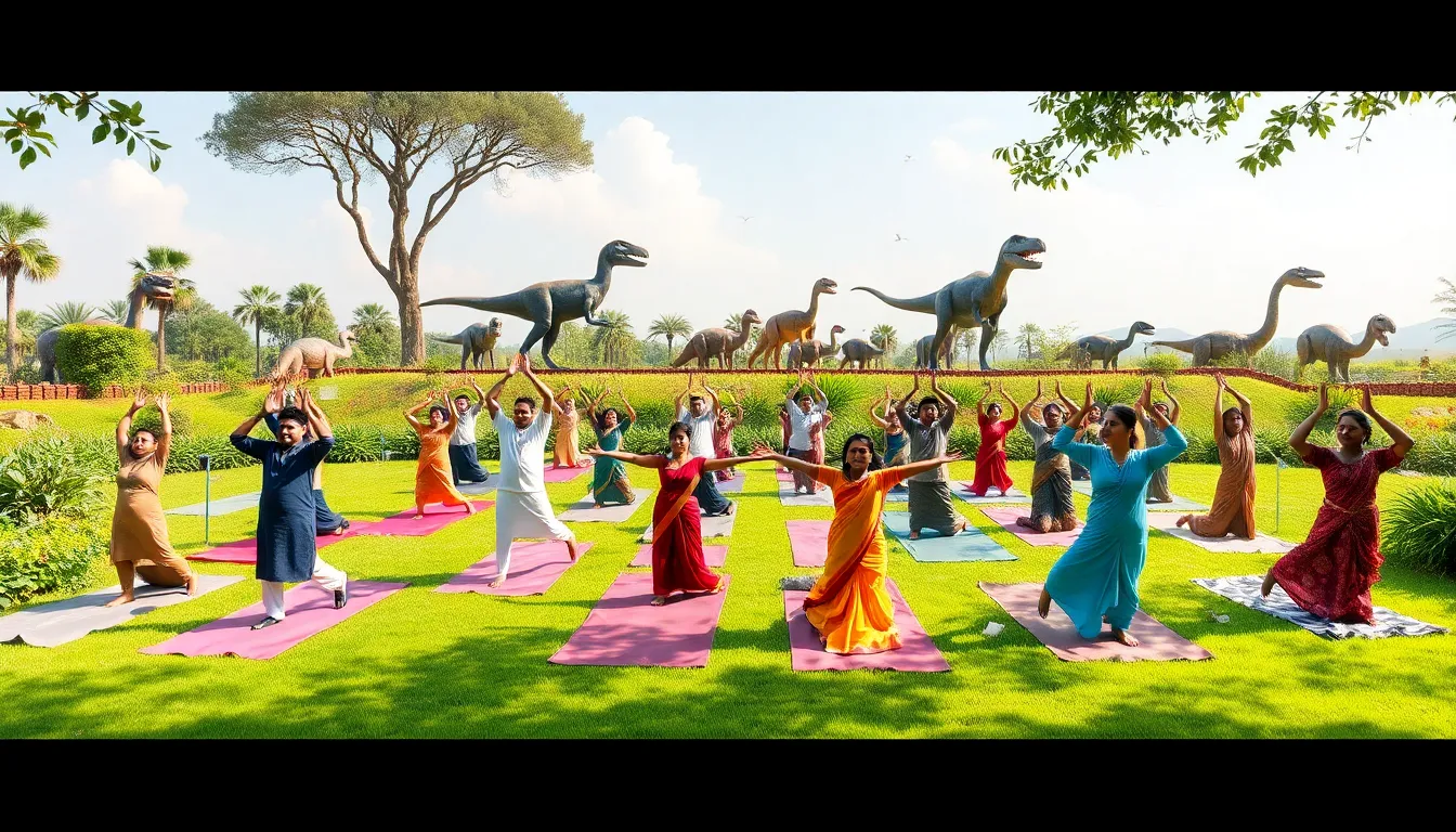 International Yoga Day Celebrated at Raiyoli Dinosaur Park