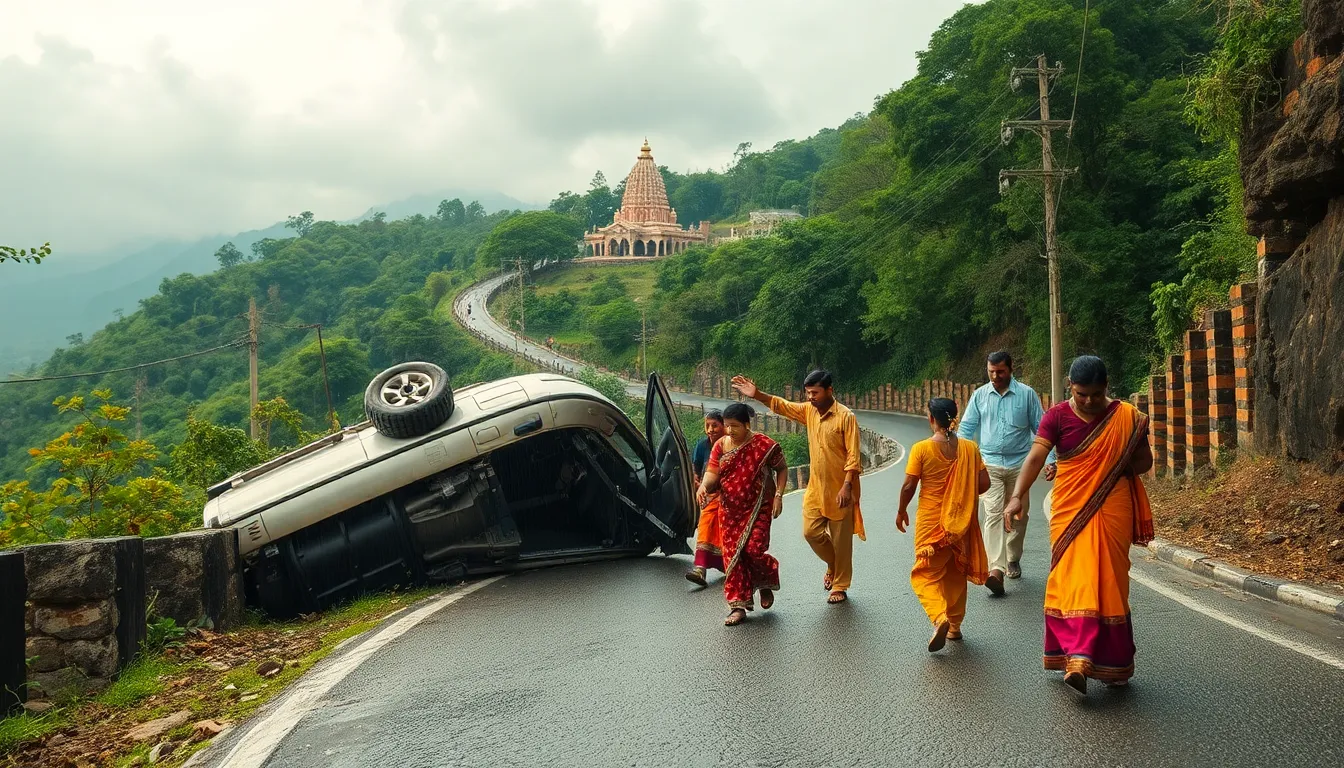 Miraculous Escape for Pilgrims as Car Overturns at Pavagadh