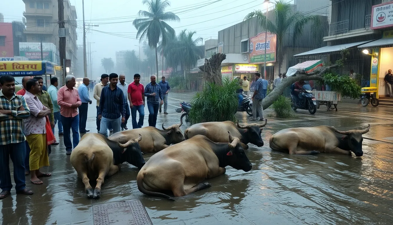 Tragic Lightning Strike in Patan Claims Lives of Young Man and Two Animals