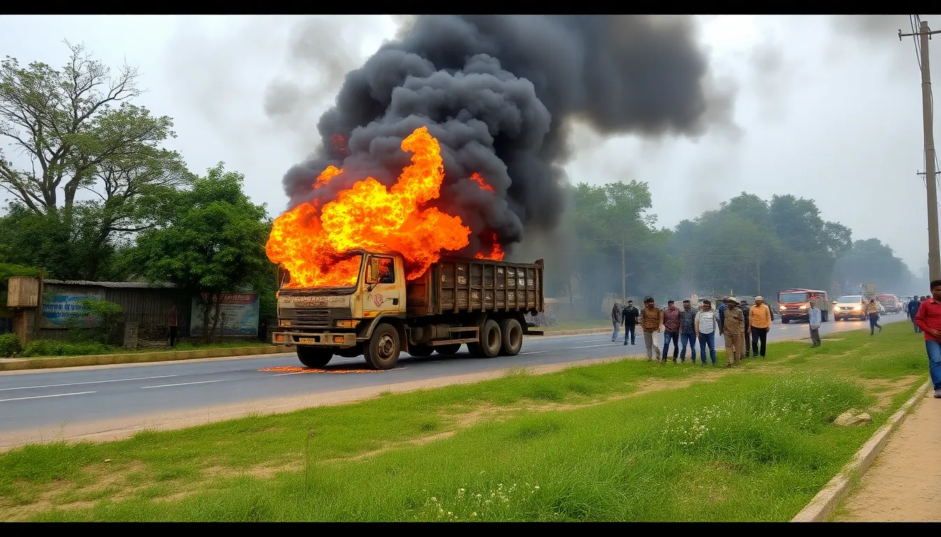 Truck Fire Causes Panic in Gujarat Village
