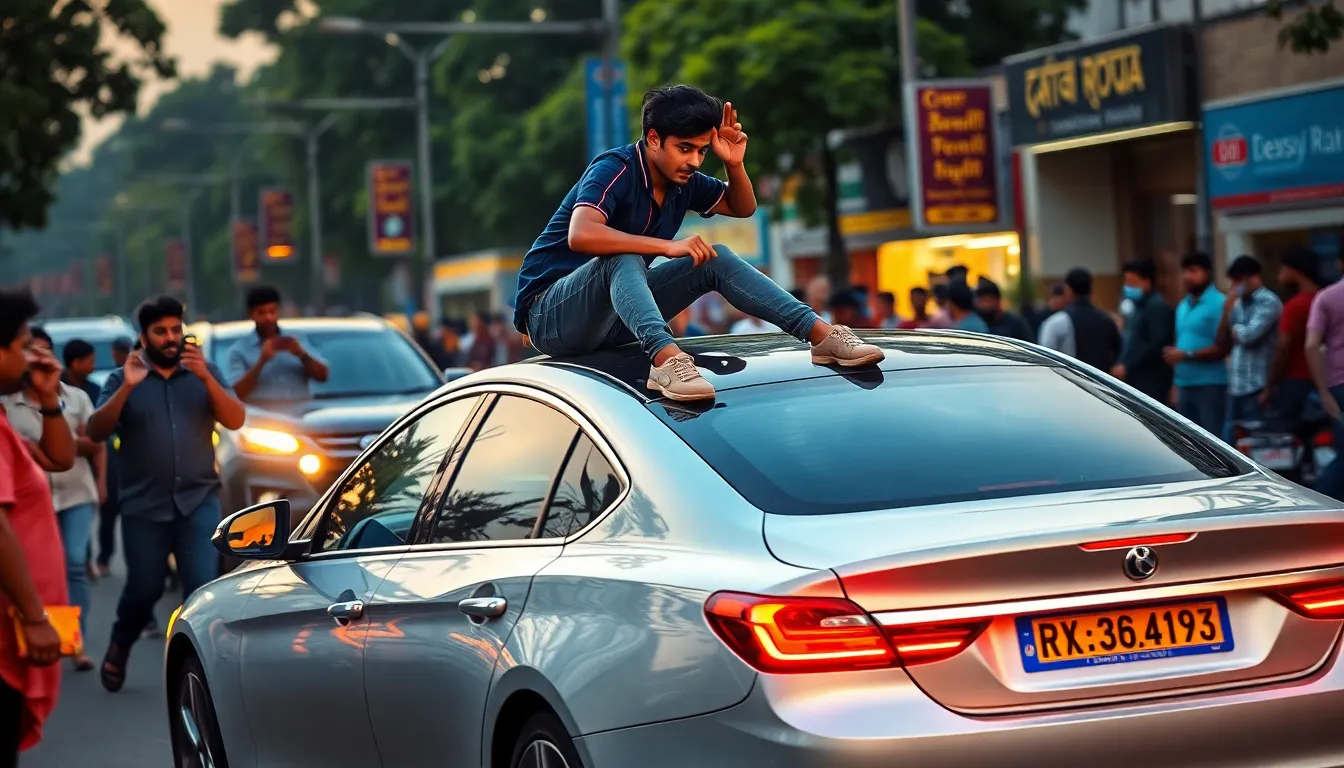 Youth Caught Performing Risky Car Stunt on Sindhu Bhavan Road